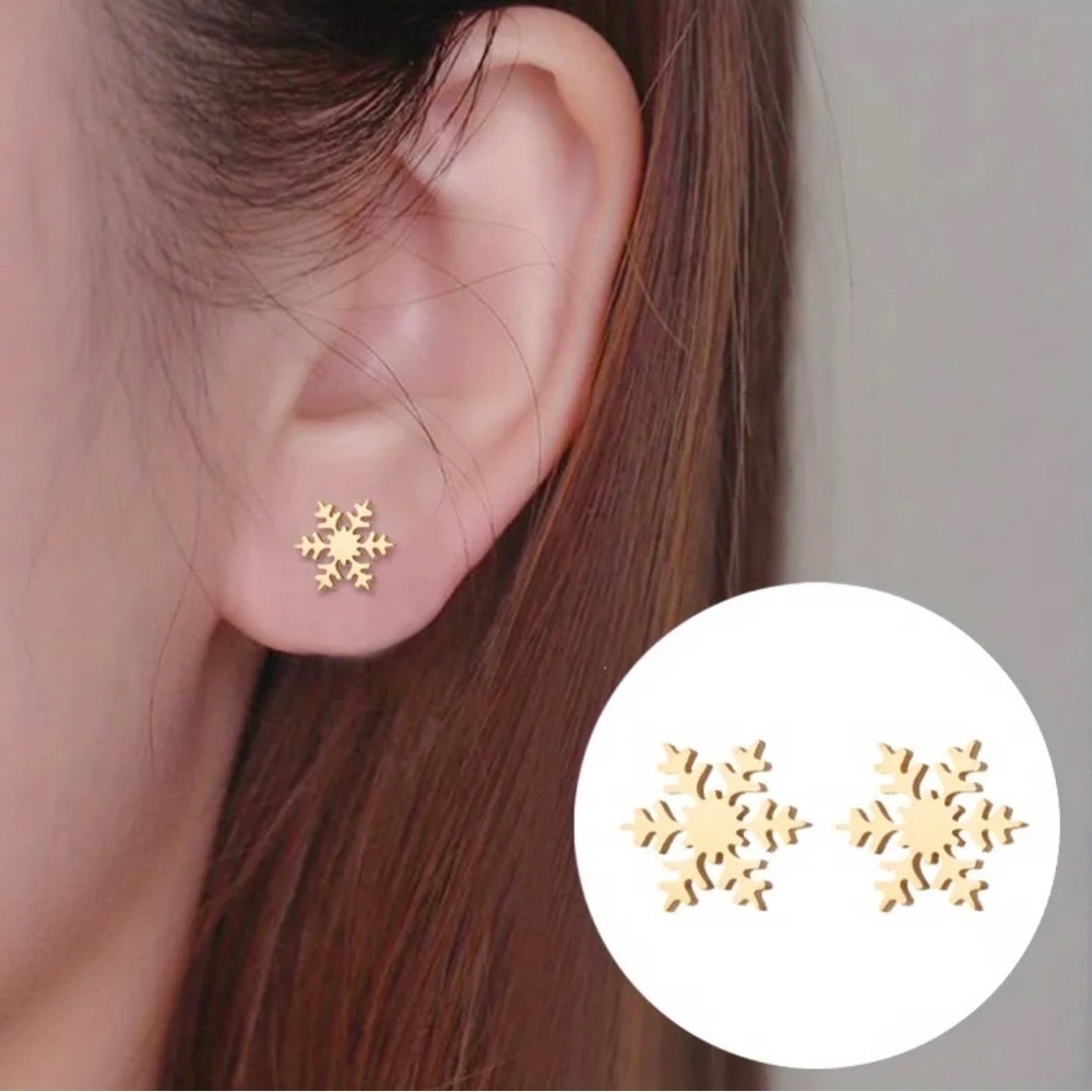 Snowflake Stud Earrings stainless steel. Various colour options available.